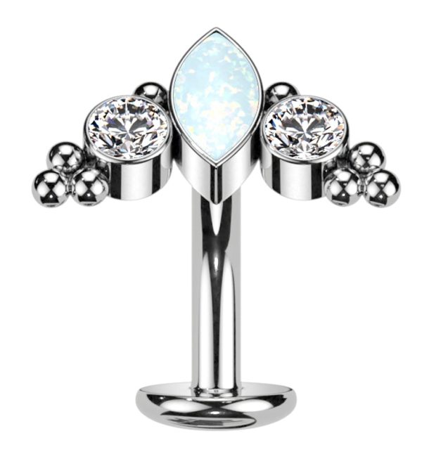 Crest White Opalite Clear CZ Titanium Threadless Floating Belly Button Ring (Convex Disk) Online Sale