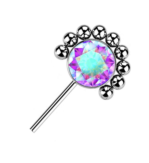 Side Facing Beaded Aurora CZ Titanium Threadless Top Online now