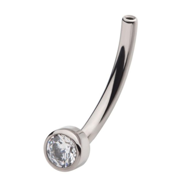 Bezel Set CZ Gem Disk Titanium Curved Threadless Barbell Hot on Sale