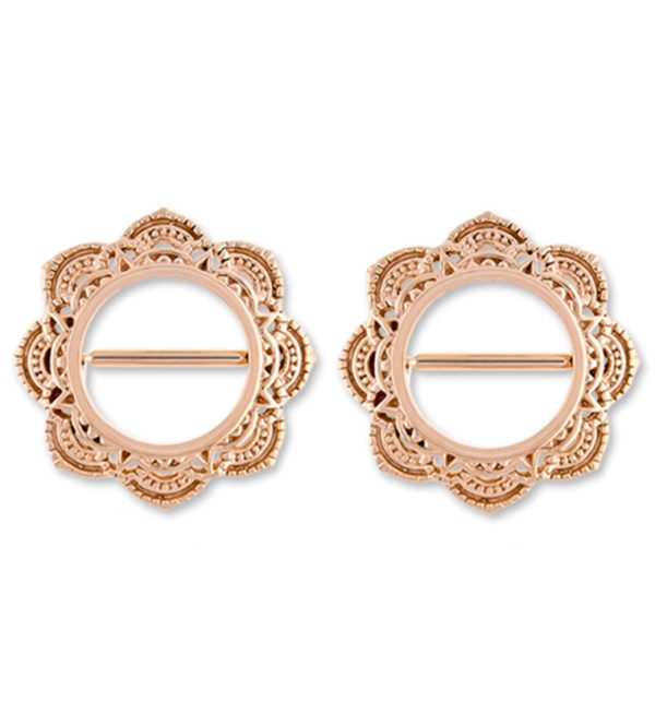 14G Mandala Rose Gold PVD Stainless Steel Nipple Clicker Ring For Discount