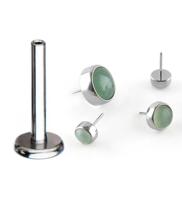18G Titanium Threadless Labret + Aventurine Stone Top Cheap