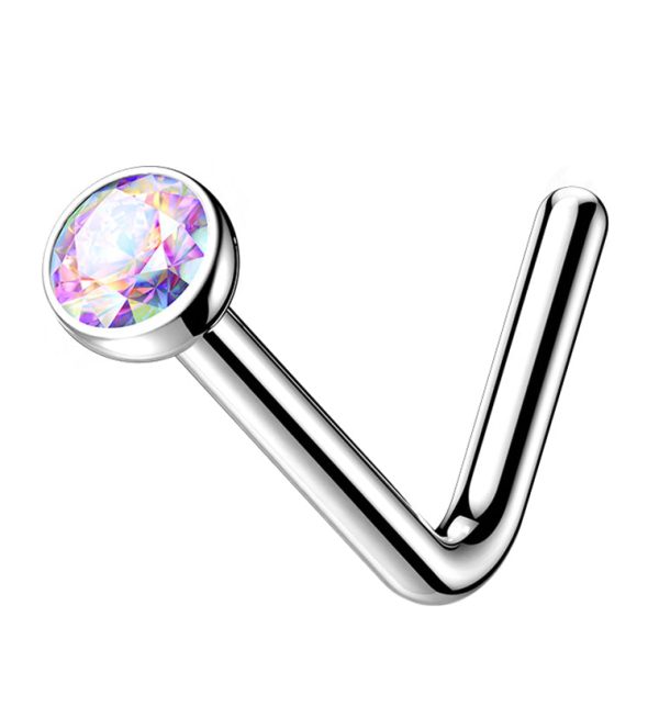 Rainbow Aurora CZ Top L Bend Titanium Nose Ring Online
