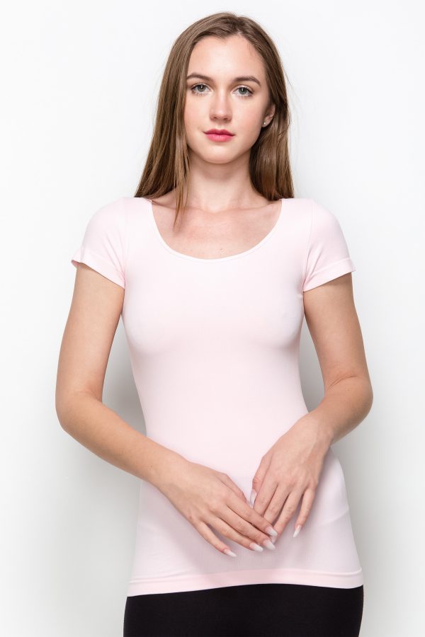 KURVE BUTTER SOFT BASIC SEAMLESS SCOOP NECK CAP SLEEVE TOP on Sale - Image 5